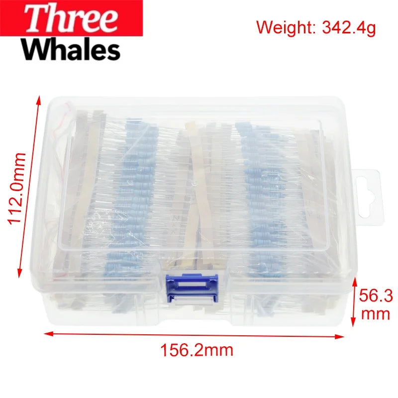 TRH 1120Pcs 1/2W 0.5W 1% 1-2.2M Ohm 56Values Metal Film Resistors 0.5W Resistances Assorted Kit Set For Arduino