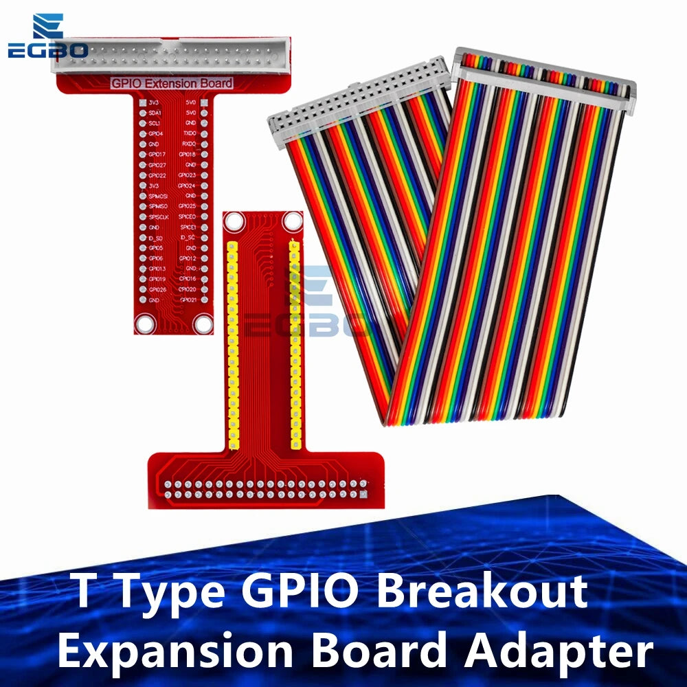 T-Type GPIO Breakout Expansion Board with 20cm FFC 40-Pin Ribbon Cable, Compatible for Raspberry Pi 2/3 Model B/B+/A+