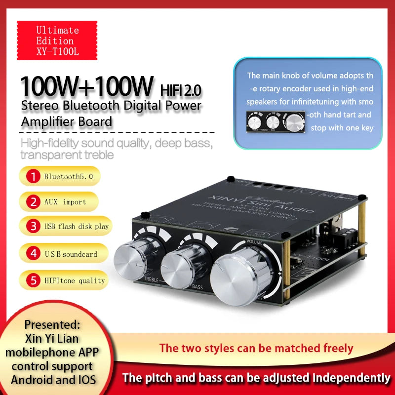 100W+100W TPA3116D2 Bluetooth 5.0 Power Subwoofer Audio Amplifier Board Home Theater HIFI Stereo Audio Amplifier AMP AUX