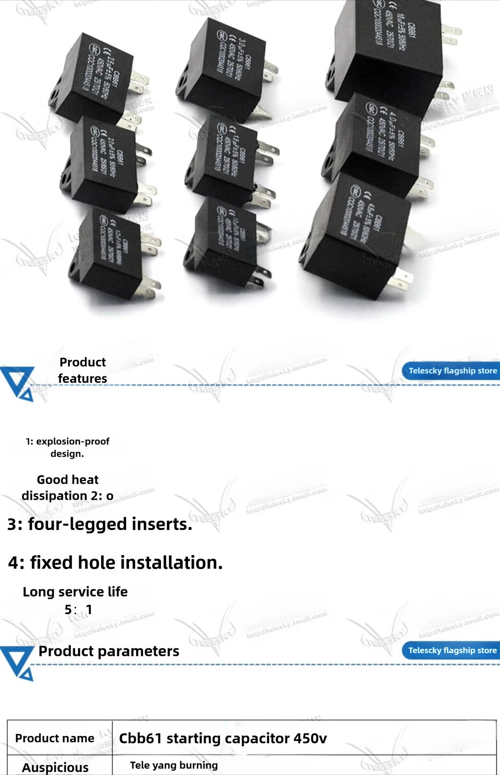 CBB61 Fan Air Conditioner Starting Capacitor 450V 1/1.2/1.5/2/2.5/3/3.5/4/4.5/5/6/7/8/10/12UF Ceiling Fan Hood Motor Capacitor