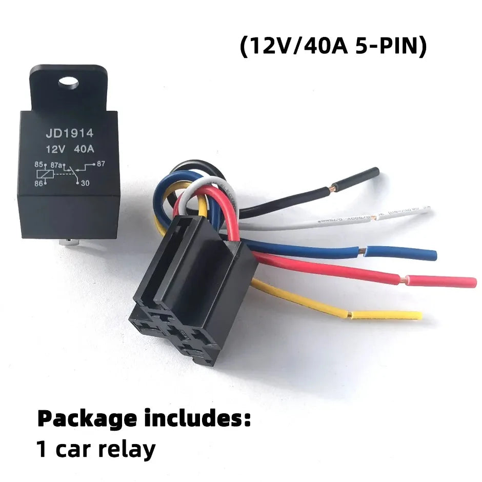 5Pcs Automotive Relay 12V or 24V 5Pin 40A Car Relay with Black Red Copper Terminal Auto Relay Socket SPDT Harness Cable