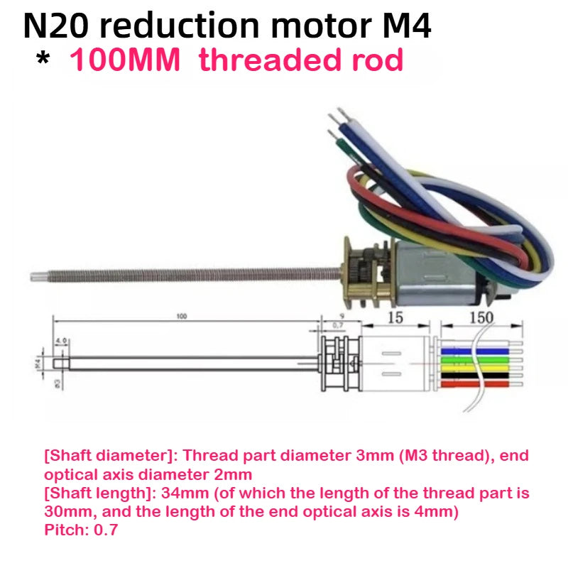 N20 Encoder Motor with Hall Sensor, 6V DC Micro Gear Motor Low Speed, M4 Threaded Shaft for DIY Robotics and Models
