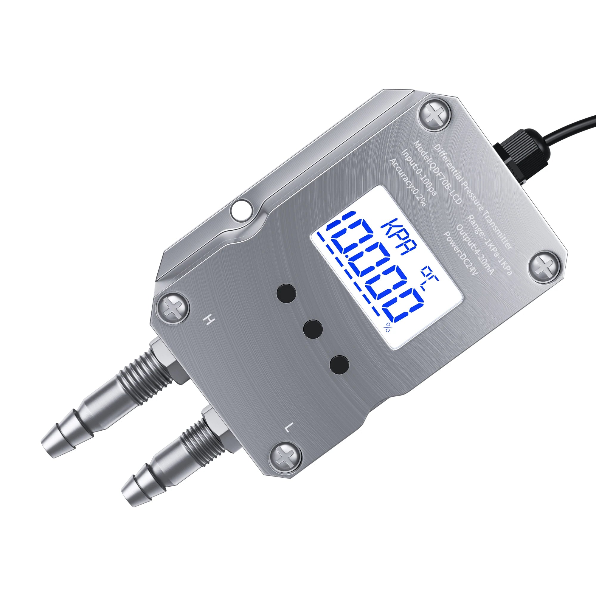 4-20mA LCD Differential Pressure Transmitter 0-10V 0-5V  RS485 Wind Pressure Sensor 1Kpa 10kp 50Pa 100Pa 500Pa 50Pa Air Pressure
