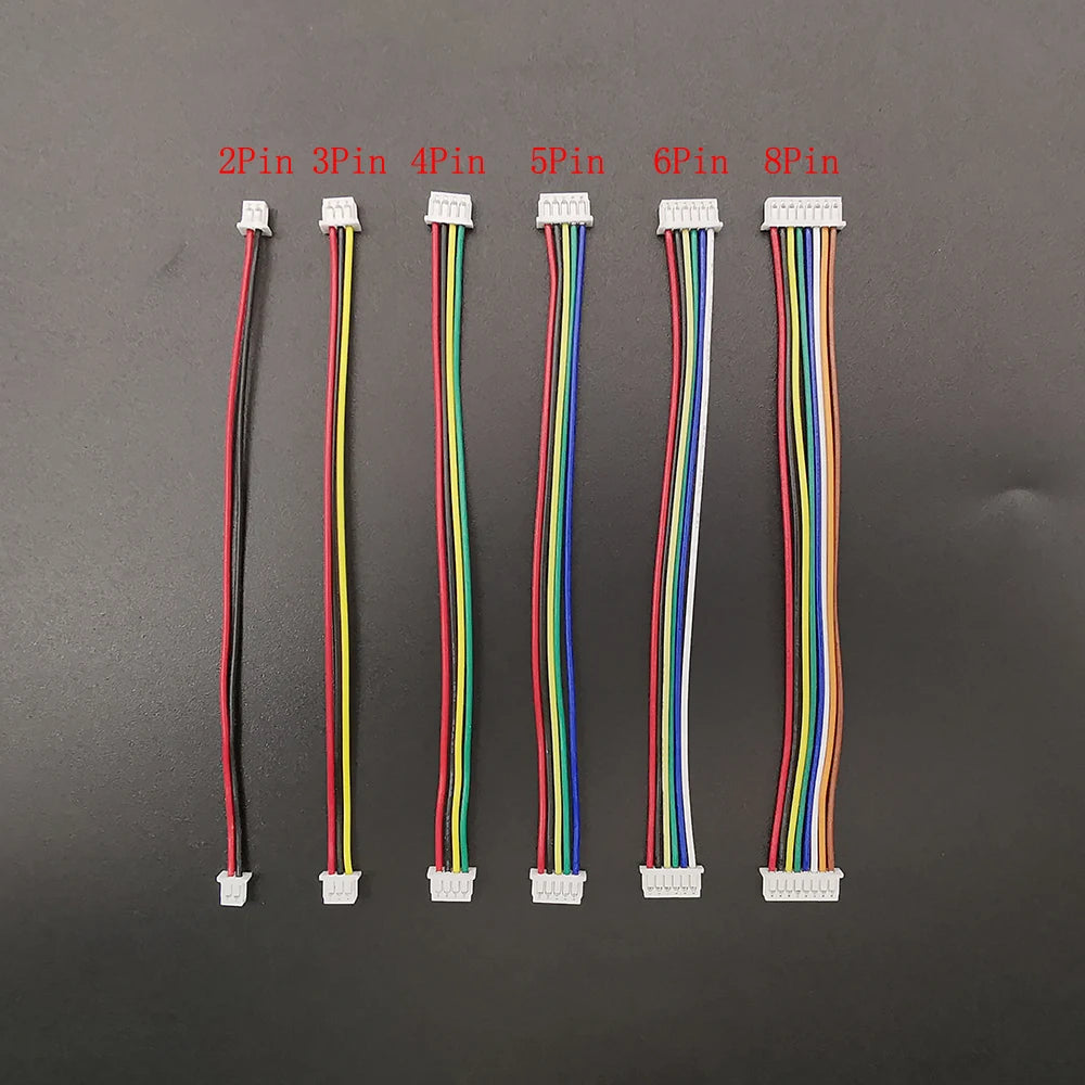 10Pcs Mini JST 1.25mm Pitch MX1.25 2/3/4/5/6/8 Pins Single-ended / Same Direction Female to Female Plugs Wires Connector 28AWG