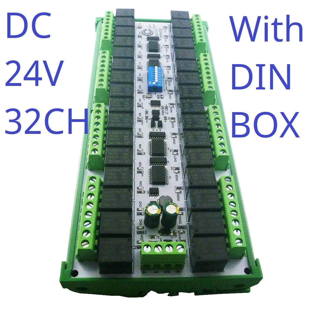 4-32CH 10A 20A DC 12V 24V RS485 Bus Relay Module DIP Setup Parameters Modbus RTU Serial Port UART Switch Board HMI PLC