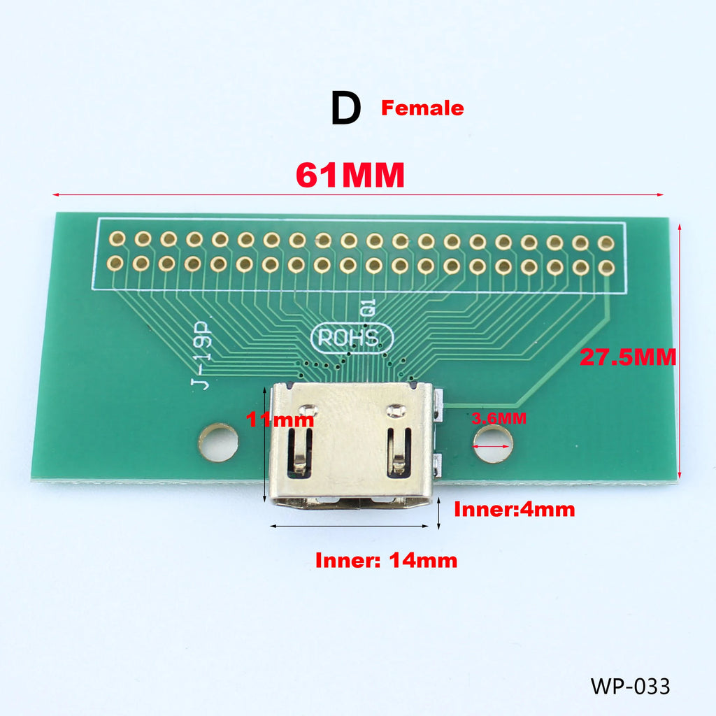 1pcs A-M HDMI Male To Female Test Board MINI Connector with Board PCB 2.54mm Pitch 19/20pin DP HD A Female To Male Adapter Board