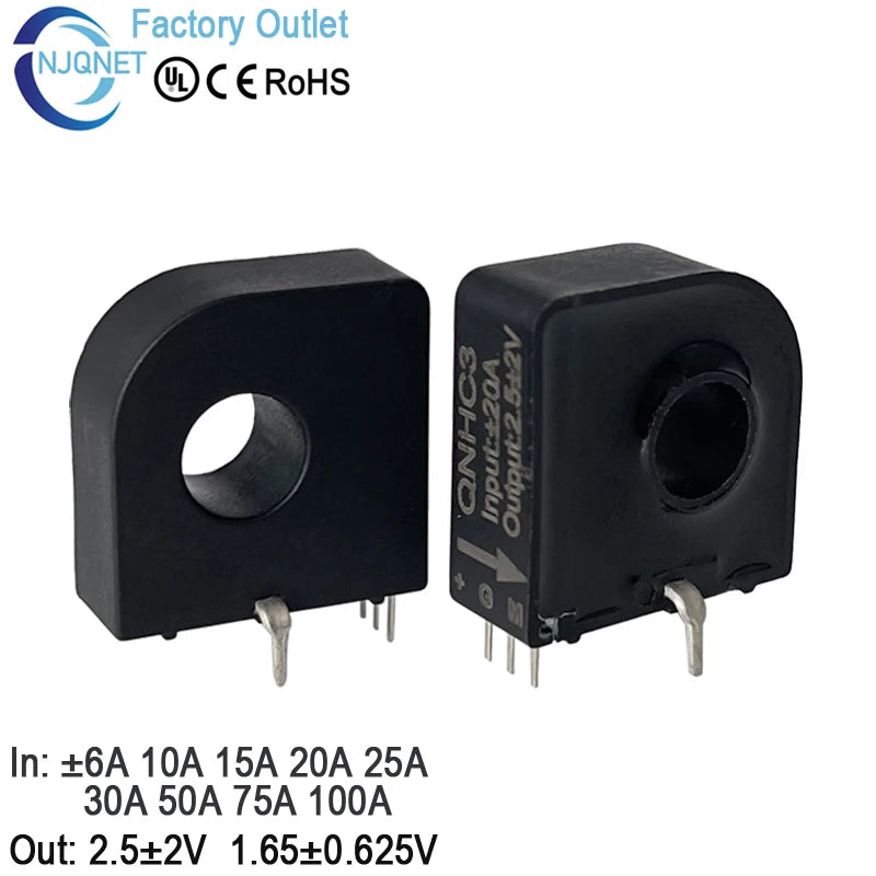 Hall Effect Current Transducer 1.65V 0.625V QNHC3 10A 15A 20A 30A 50A 100A DC Current Sensor 2.5V 2V Transformer PCB Mount CT