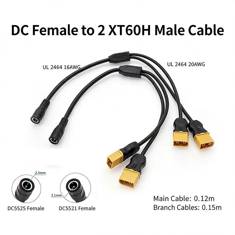2PCS XT60 Lithium-Ion RC Model ESC Connector DC Female to XT60H Male Charging Cable Set Charging Interface