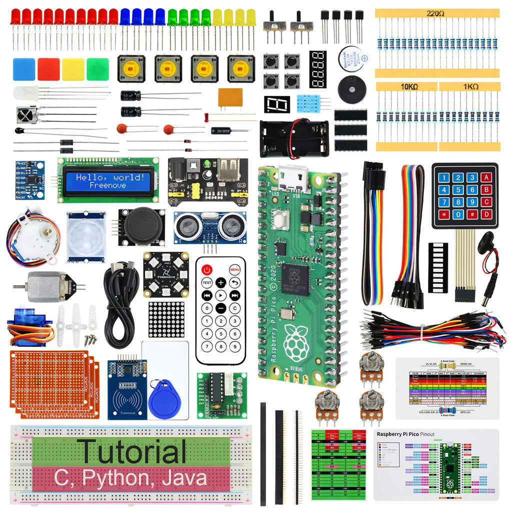 Freenove Ultimate Starter Kit for Raspberry Pi Pico 1 2 W 2W, Python C Java Code, 767-Page Tutorial, 119 Projects, 220 Items