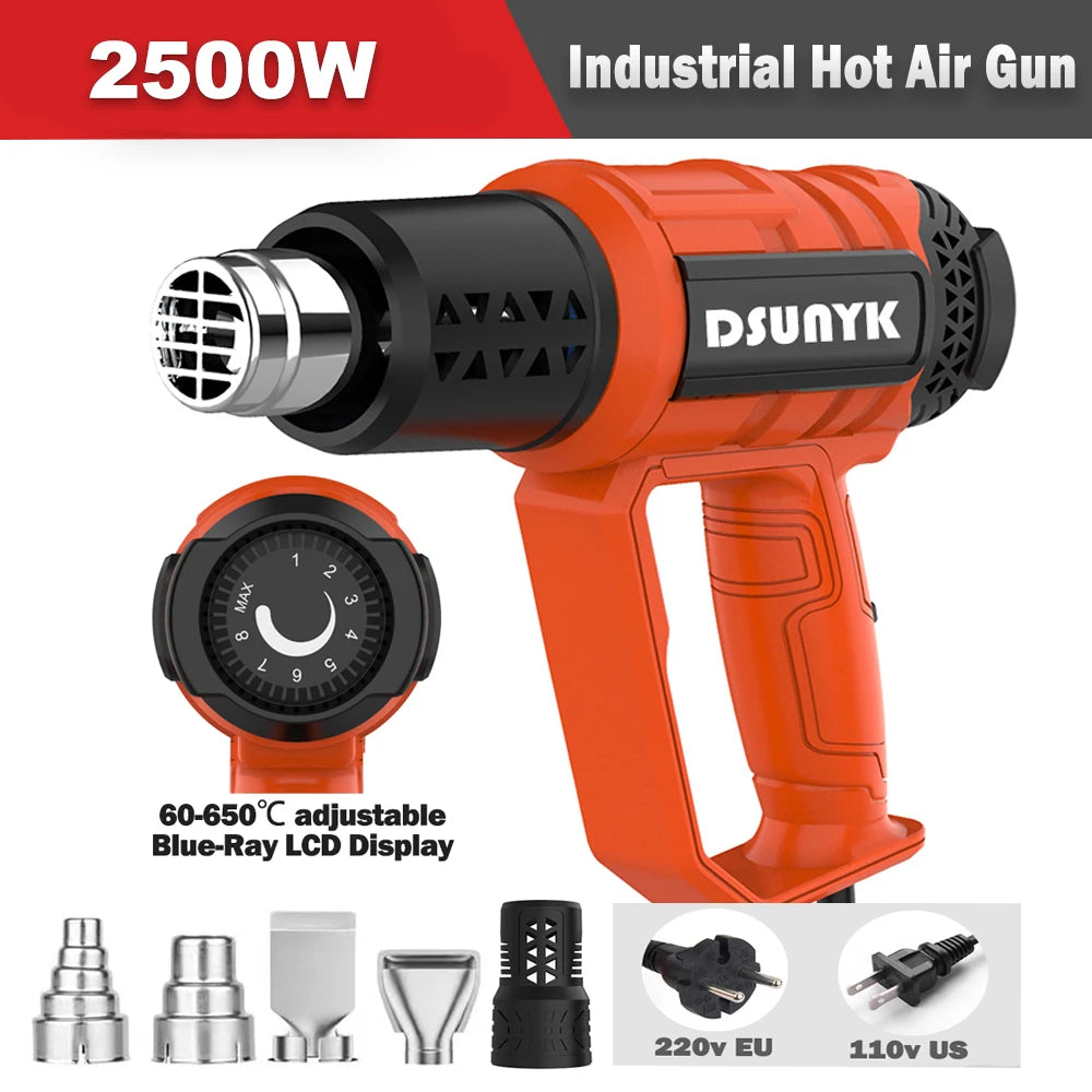 2500W 110V/220V EU/US Industrial Heavy Duty Hot Air Gun For Shrink Wrapping Adjustable Temperature Digital Display Heat Gun