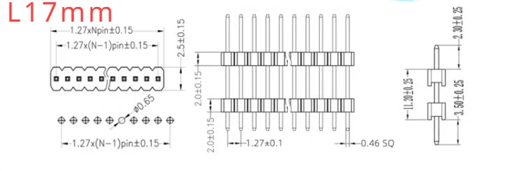 50pcs 1.27mm 1x50P Extra Long Pin L11-15-20-27mm Straight Single Row Double Plastic PCB Board Spacer Male Header Connector