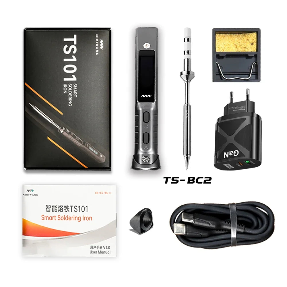 Original TS101 Soldering Iron 65W Mini Programmable Thermostat LCD Displays TS100 Soldering Iron Upgrade with PD Plug Tip Set