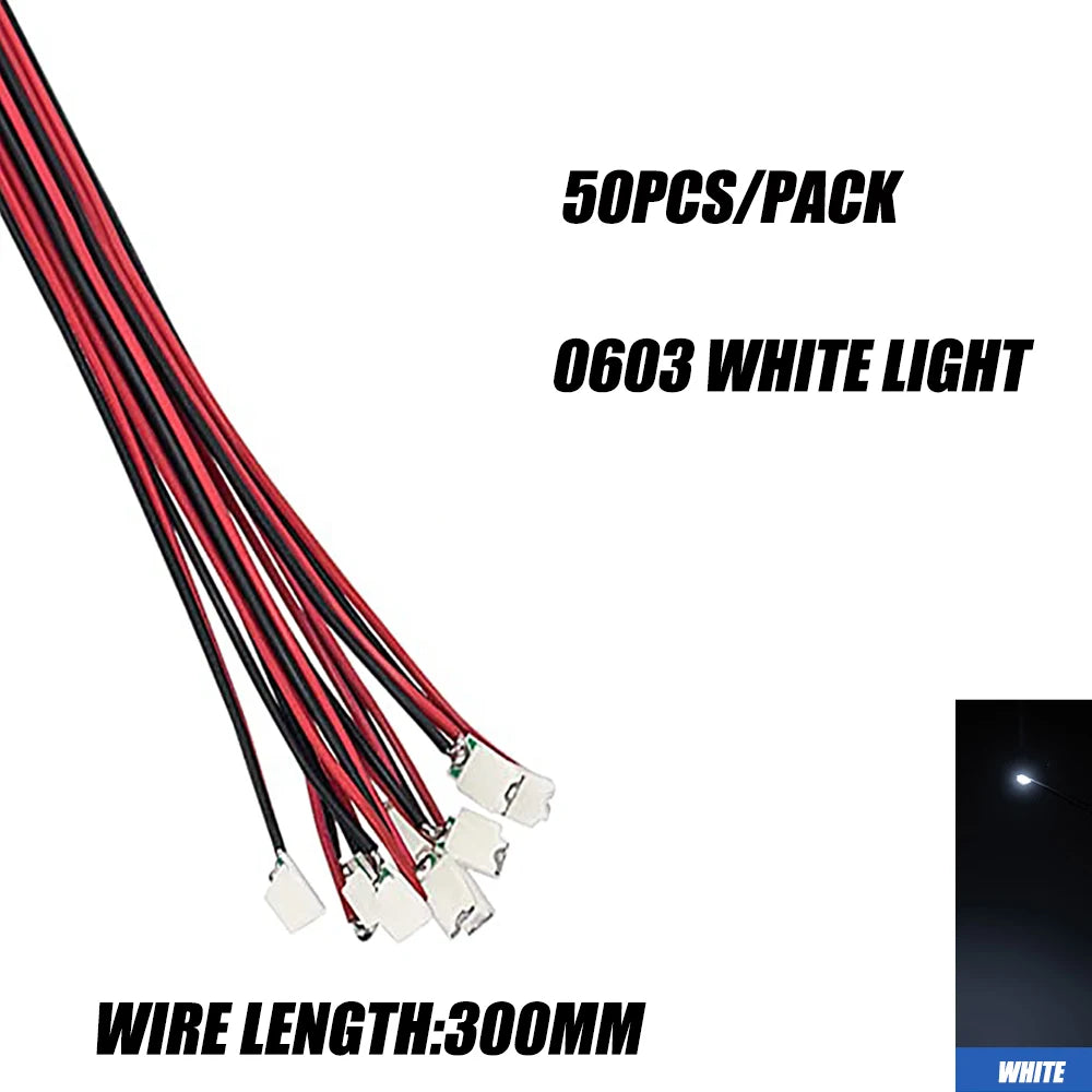 0402 0603 SMD Lamp Wired Micro Led Pre-Soldered Micro Litz Wired Chip 30cm 3V Railway Model Scenes 50pcs/Lot