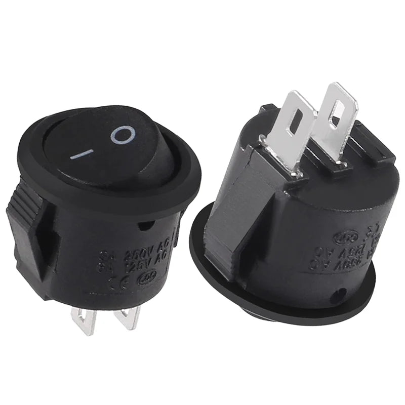 5/20pcs Round Rocker Power Switch 6A 250V 2 Pin 2 Position ON OFF Boat Toggle Switches SPST Black Button Mini Round