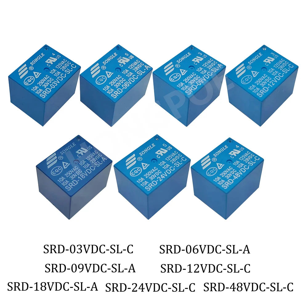 5 Pieces Power Relays SRD-03VDC 05VDC 06VDC 09VDC 12VDC 18VDC 24VDC 48VDC-SL-A SL-C T73 7A 10A 15A 4Pin 5Pin for Electronics
