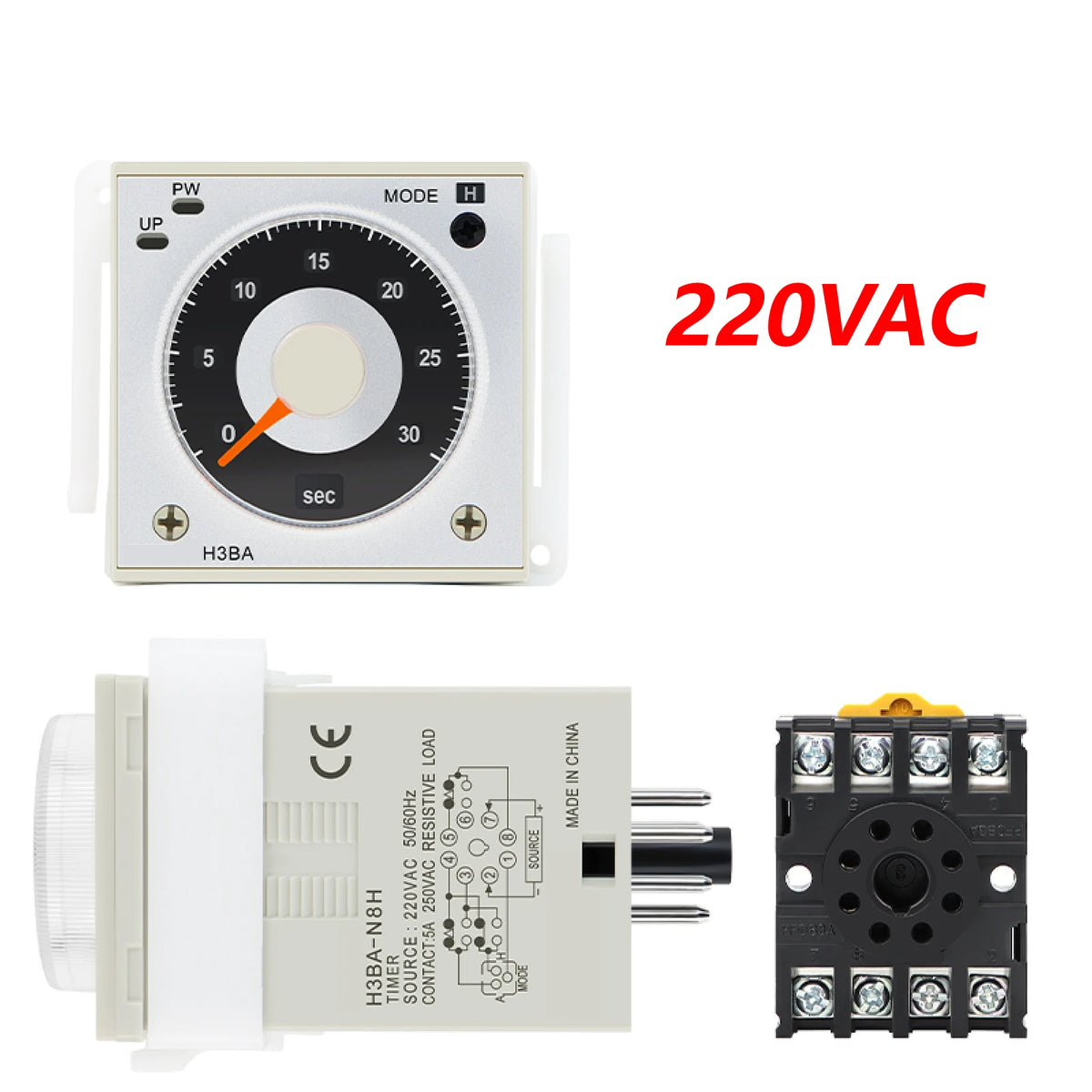 H3BA-N8H Industrial Timer Relay Solid State Time Delay Relay 1.2s‑300h AC 220V DC 24V Adjustable Analog Panel Mount Timer