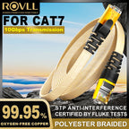 ROVLL CAT7 Ethernet Cable Flat Lan Cable STP Round RJ45 Network Cable Cat 7 Internet Cord 10Gbps Braided Patch Cord