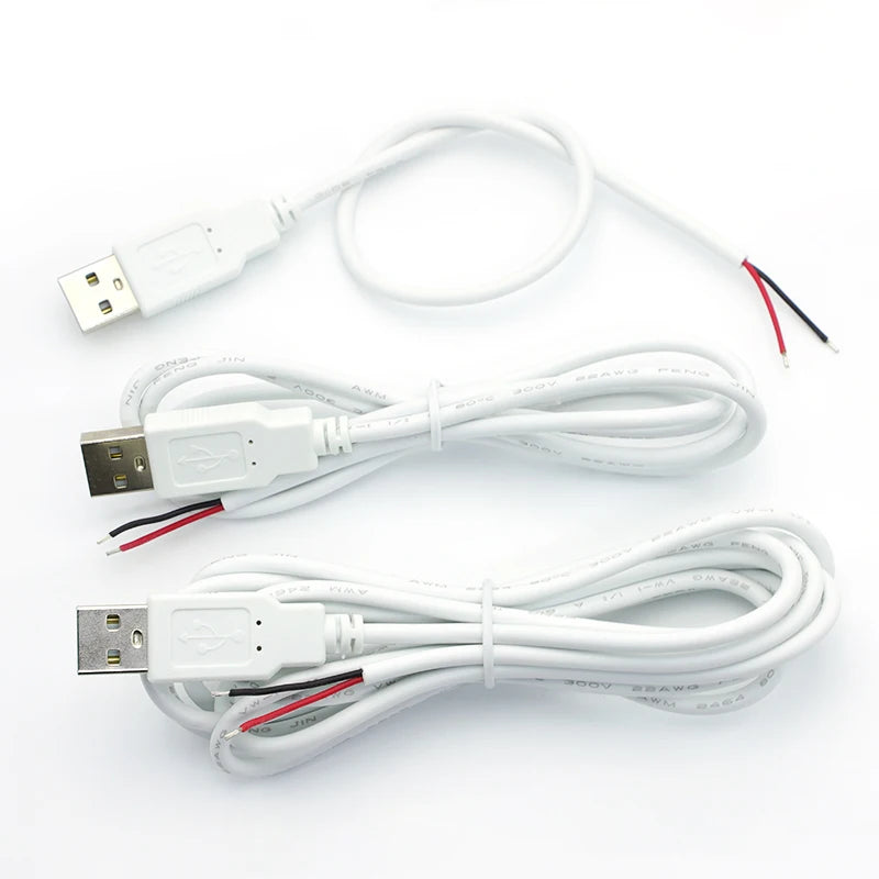 1/3/5PCS USB 2.0 Male Plug 2pin Bare Wire USB Power Cable DIY Pigtail Cable For USB Equipment Installed Replace Repair DIY White