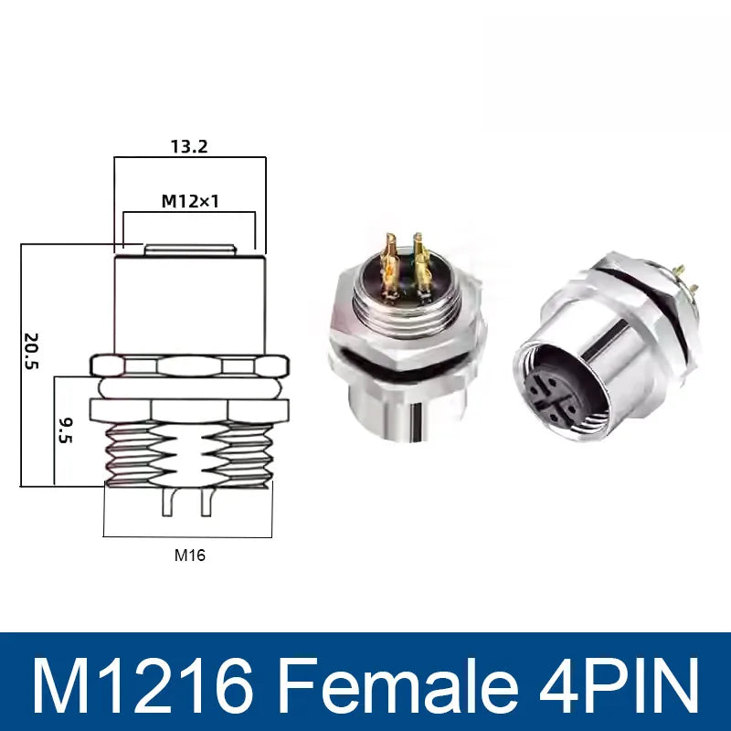 M12 Panel Back Mount Flange Socket Sensor Connector Waterproof Screw Threaded Coupling Male Female 3 4 5 8Pin M1216