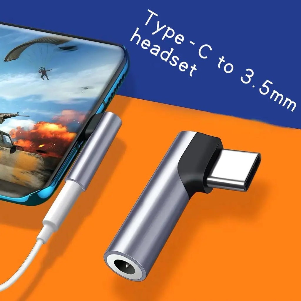 90 Degree Right Angle USB C to 3.5mm Audio Jack Adapter, Type-C Male to 3.5mm Female Headphone Aux Converter