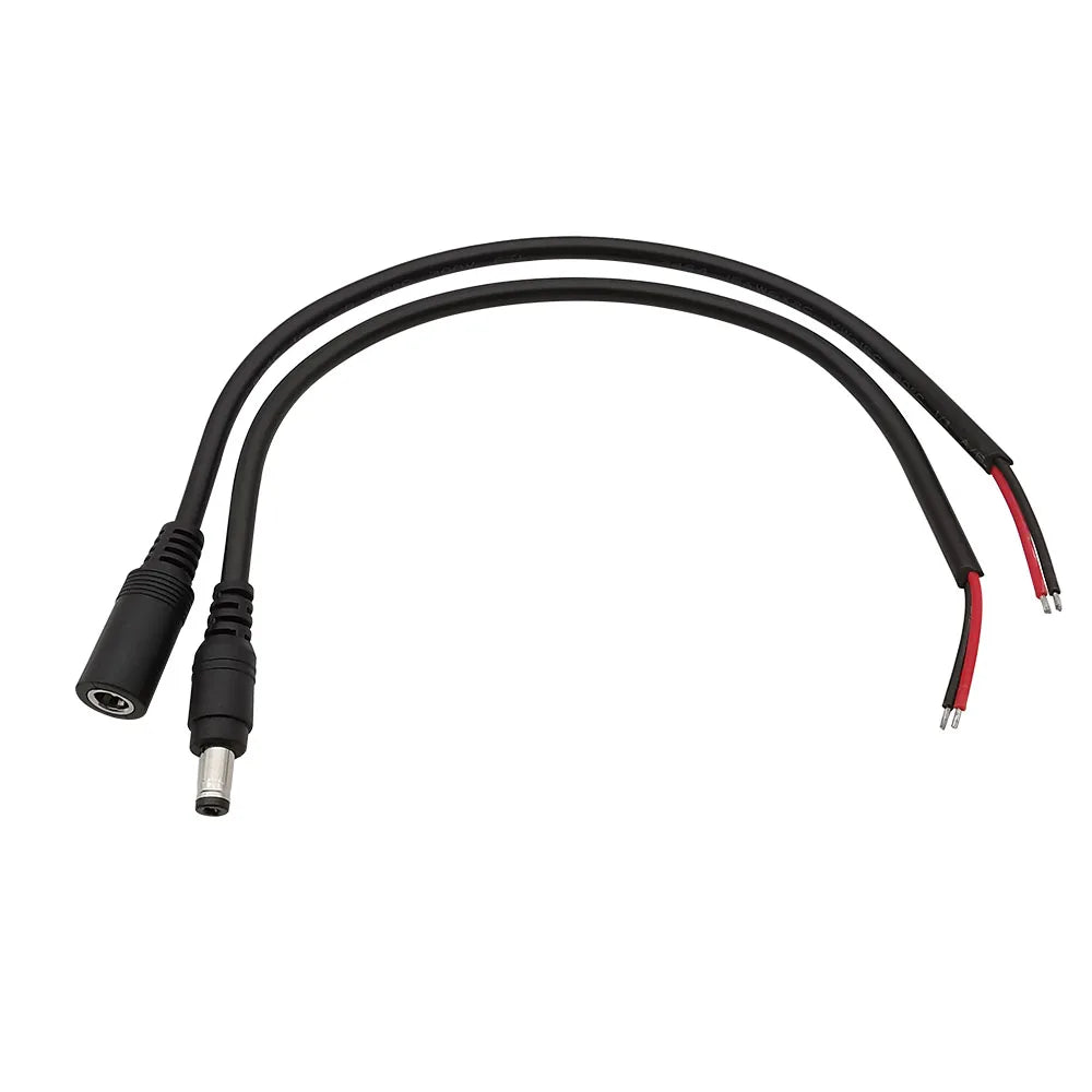 DC Power Pigtails Cable DC 5.5mm x 2.1mm Male Female to Bare Wire Open End 18AWG Wires Connector for CCTV Camera LED Strip Light