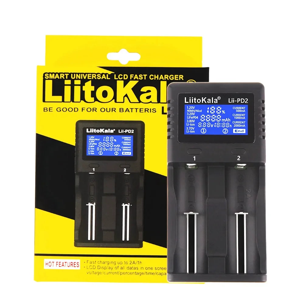 LiitoKala Lii-PD2 Lii-PD4 LCD Lipo Battery Charger For 21700 20700 18650 18350 26650 22650 14500 NiMH Smart Full Automatic Stop