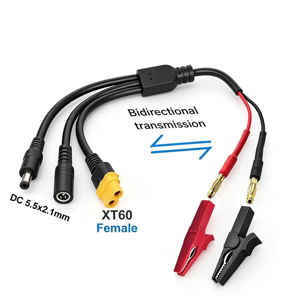 XT60 to 4mm Banana / Alligator Clip Adapter Cable, XT60H Female Male Connector Charging Cord 4.0mm Banana Plug to DC 5.5x2.1mm