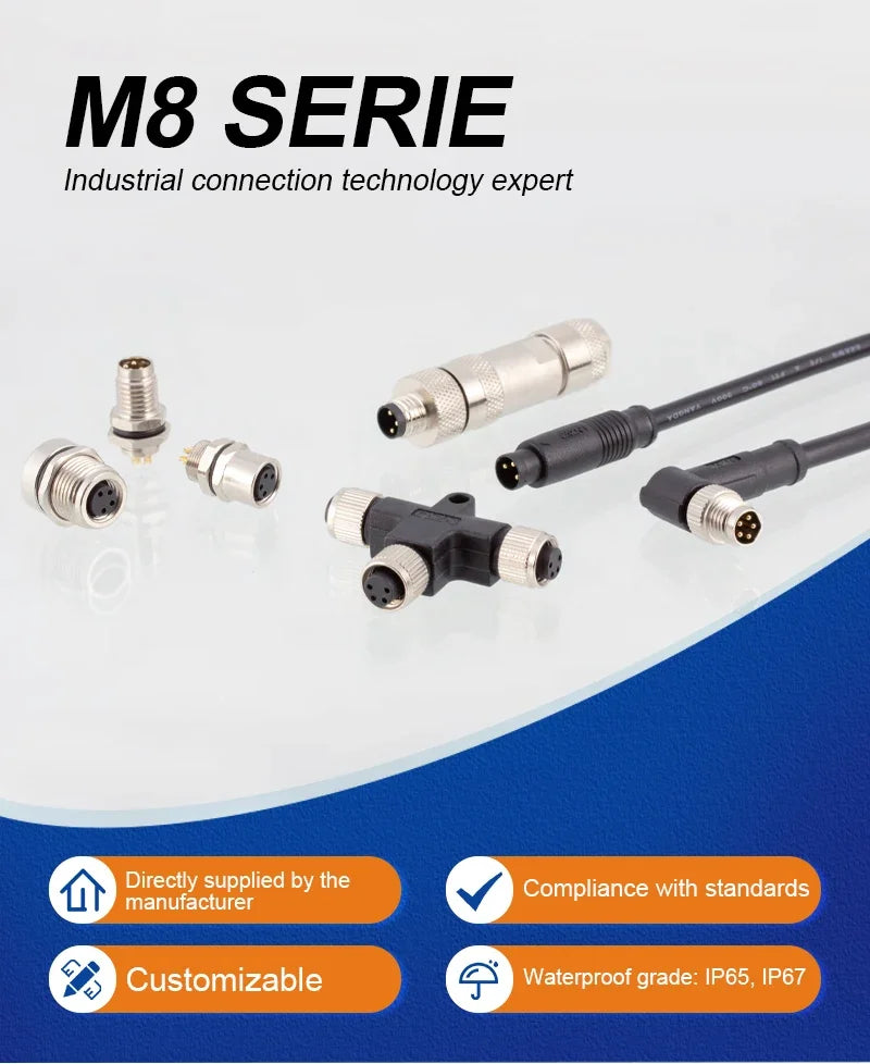 CAZN M8 Angled Male Back Mount Socket 3/4/5/6/8 Core Aviation Plug IP67/68 Waterproof Welding PCB Connector
