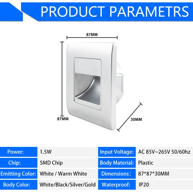 Led Stair Light 4 Colors PIR Sensor Wall Light AC110V 220V Recessed Footlight Corridor Step Lamp Motion Induction Wall Lamp