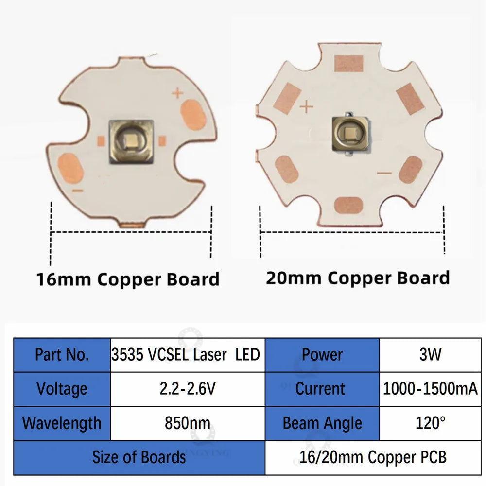1-5PCS 3535 IR Laser Infrared Vcsel Lamp Beads 3W 808nmnm 850nm 940nm 980nm 1064nm LED Diodes Sensing Monitoring Night Vision