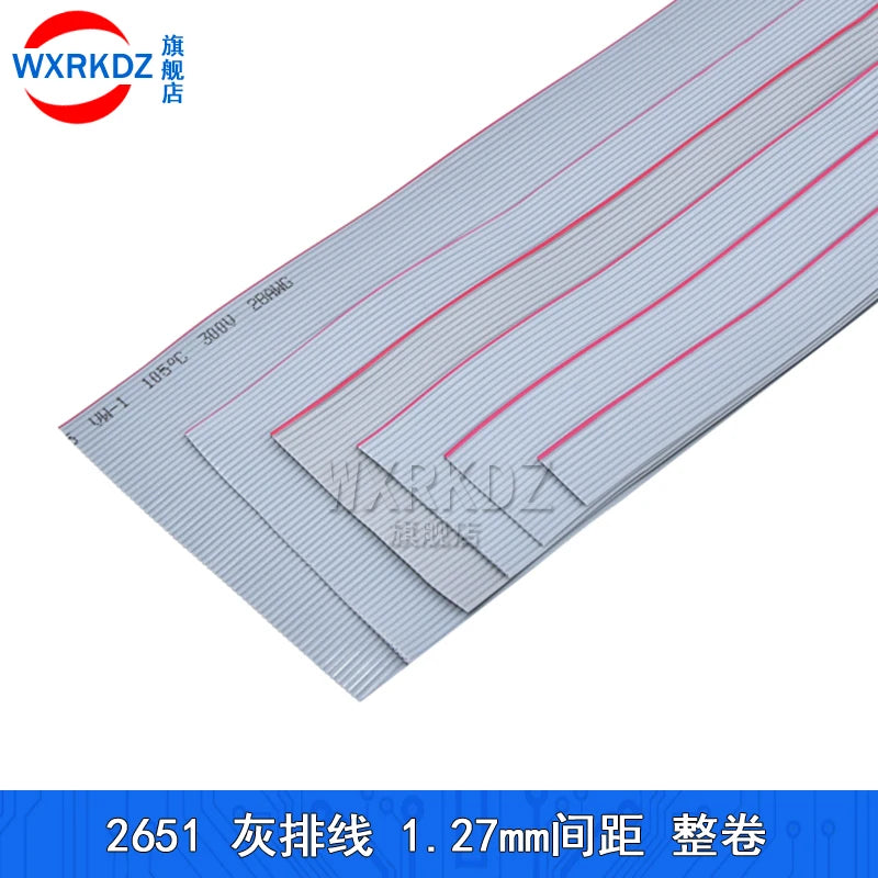 1Meter Gray Flat Ribbon Cable 1.27mm Pitch FC Data Wire Line 6/8/10/12/14/20/24/26/30/34P 40P 50 60 64P AWG28 300V For DIY