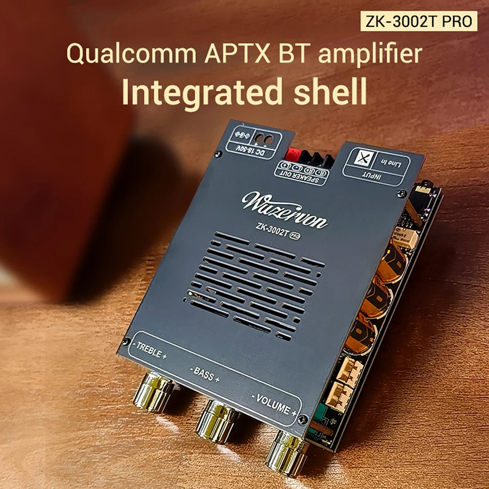 DC 18-50V 3002T PRO Bluetooth Amplifier Board Qualcomm QCC3034 2.0 Channel APTX Lossless 300W+300W TPA3255