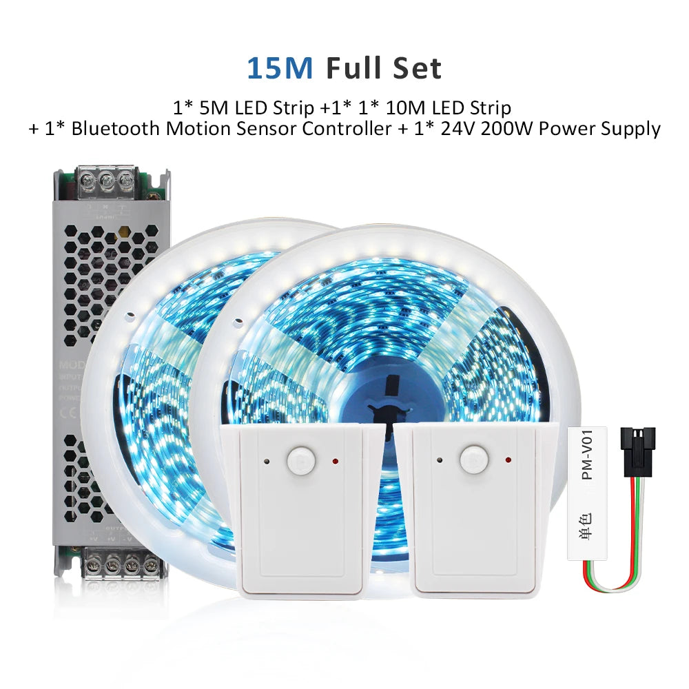 PIR Infrared Motion Sensor LED Strip Light 2835 Bluetooth 10M 15M DC 24V WS2811 Horse Race Running Water Flowing Lamp for Stairs