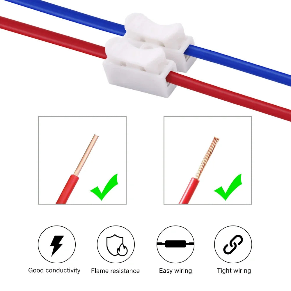 30/50/100pcs CH2 CH3 Mini Electrical Cable Press Fit Connectors 2P 3P Spring Quick Splice Lock Wire Connection Terminal Block