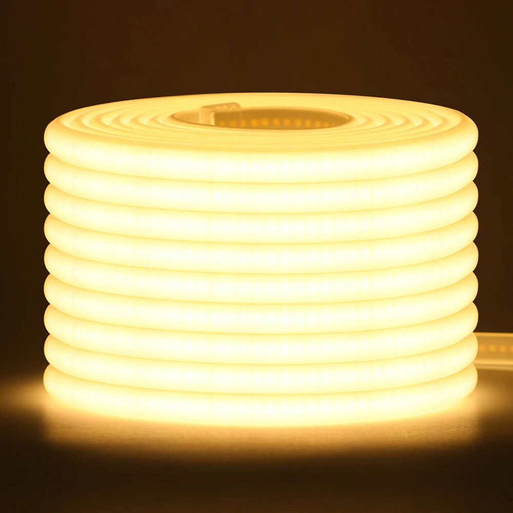 Dimmable 220V COB LED Neon Strip Light Switch Dimmer Power Kit 5m 10m 30m 3000K 4000K 6000K 288 LEDs Flex Tape 0.5m Waterproof