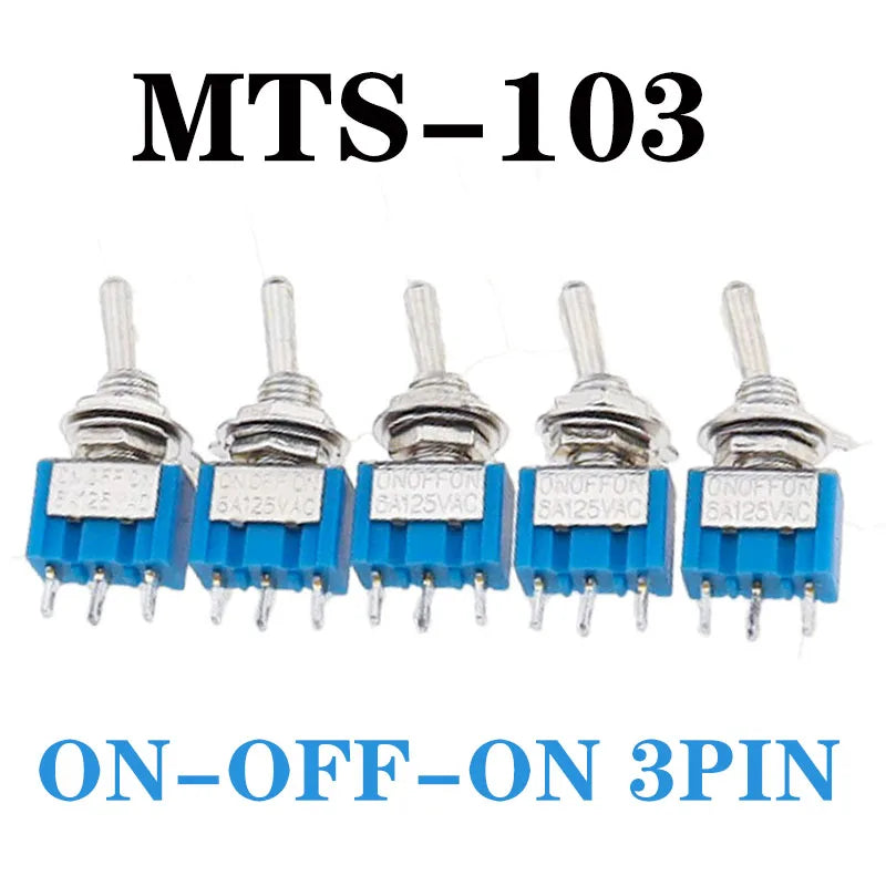 DL 5Pcs Miniature Lever Toggle Switch Single Pole Double Throw ON-OFF-ON /ON-ON 120VAC 6A 1/4 Inch Mounting MTS-102 103 202 203