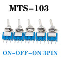 DL 5Pcs Miniature Lever Toggle Switch Single Pole Double Throw ON-OFF-ON /ON-ON 120VAC 6A 1/4 Inch Mounting MTS-102 103 202 203