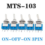 DL 5Pcs Miniature Lever Toggle Switch Single Pole Double Throw ON-OFF-ON /ON-ON 120VAC 6A 1/4 Inch Mounting MTS-102 103 202 203