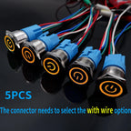 5PCS 16/19/22MM Waterproof Metal Push Button Switch LED Light Momentary Latching Car Engine Power Switch Socket 5V 12V 24V 220V