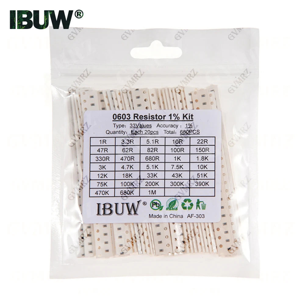 0201 0402 0603 0805 1206 1% 5% SMD Resistor Assorted Kit 1R-1M 10K 100K 1K 100R Resistance Set DIY