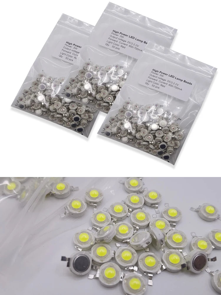 10-100pcs 1W 3W High Power LED Light-Emitting Diode LEDs Chip SMD Warm White Red Green Blue Yellow SpotLight Downlight Lamp Bulb