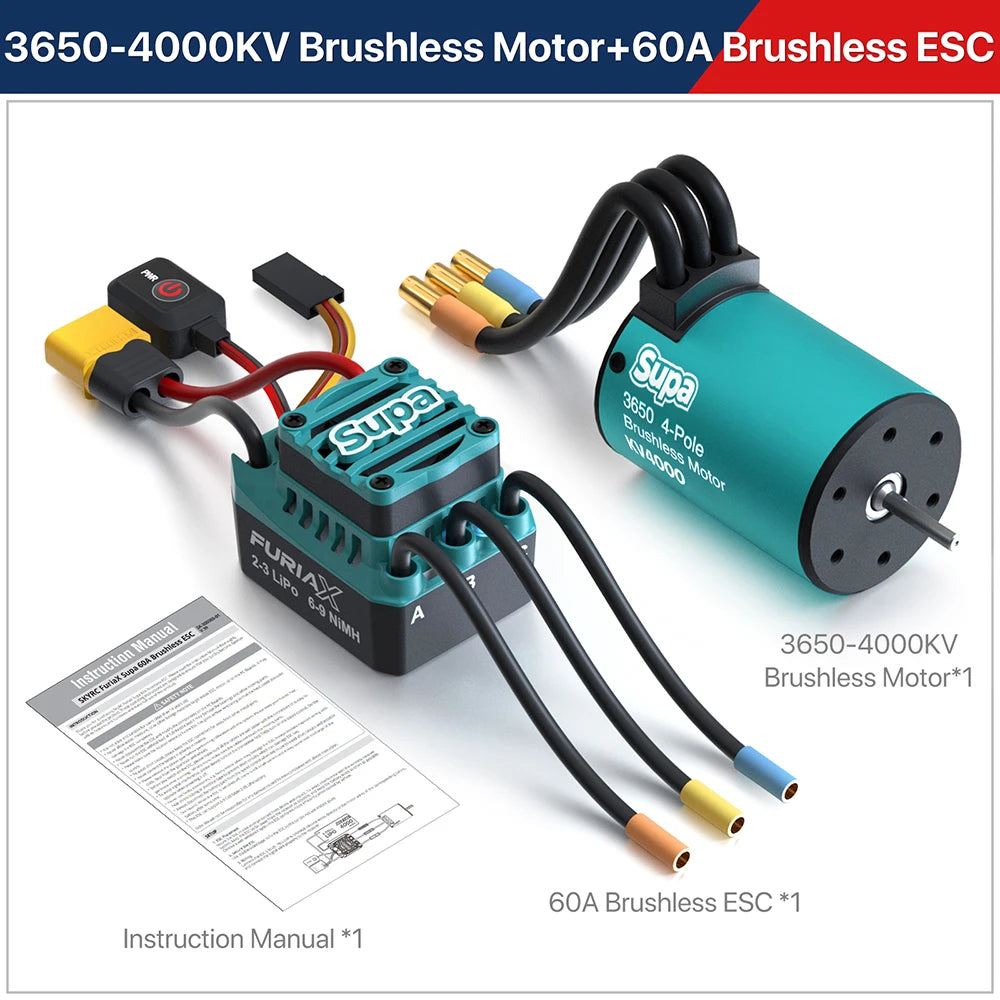 SKYRC Brushless Motor ESC Combo FuriaX Supa 3650 Motor 60A ESC 2-3S LiPo 3.175mm Shaft For 1/10 Touring Buggy Short Course Truck