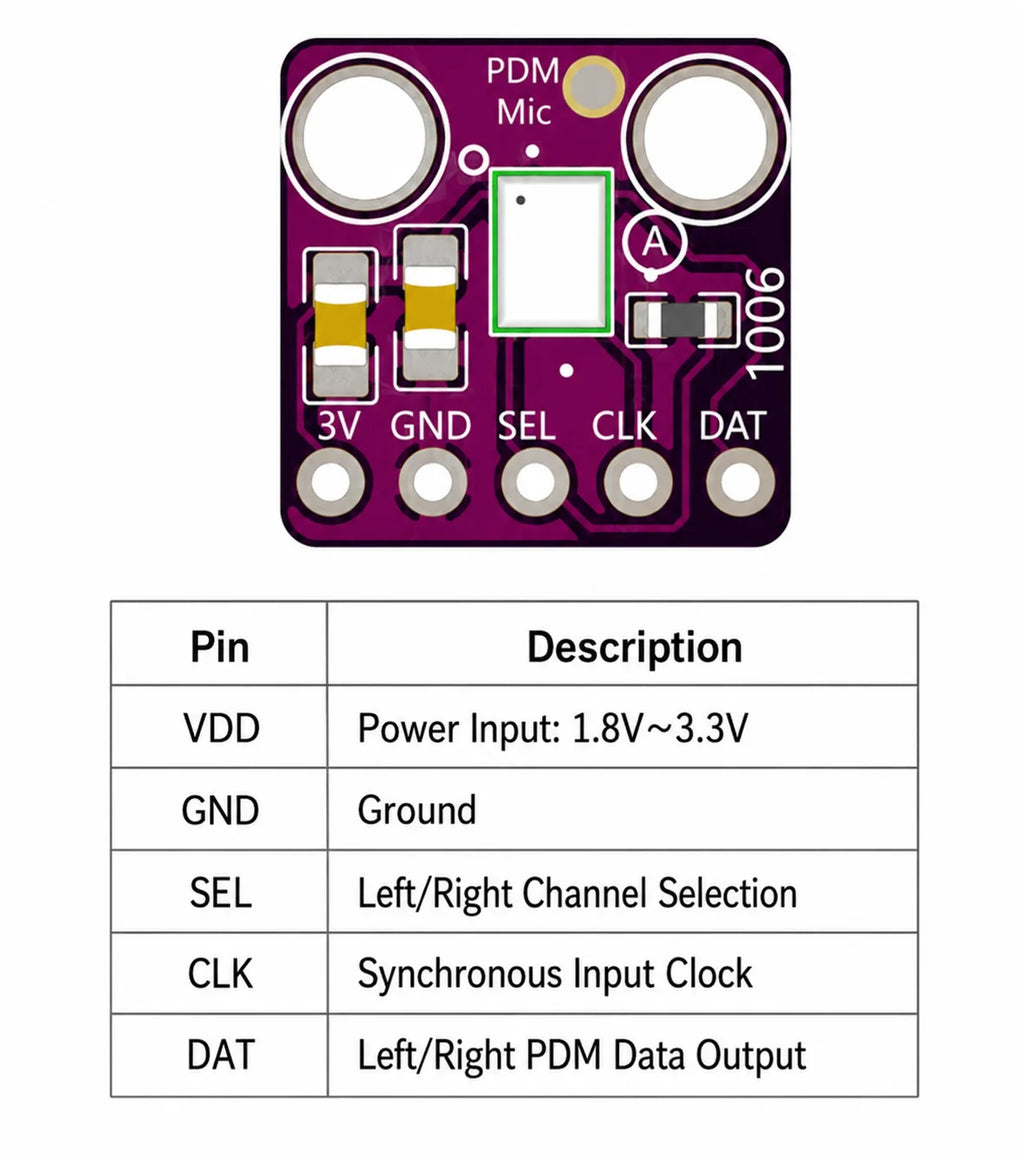 MP34DT05 PDM MEMS Microphone Module Simple Pulse Density Modulation Output Small Microphone