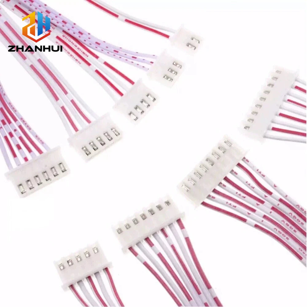 JST XH 2.54mm Pitch Female to Female Flat Ribbon Cable - 2/3/4/5/6/7/8/10/12 Pin, 26AWG Red/White Wire (10/15/20CM Length)