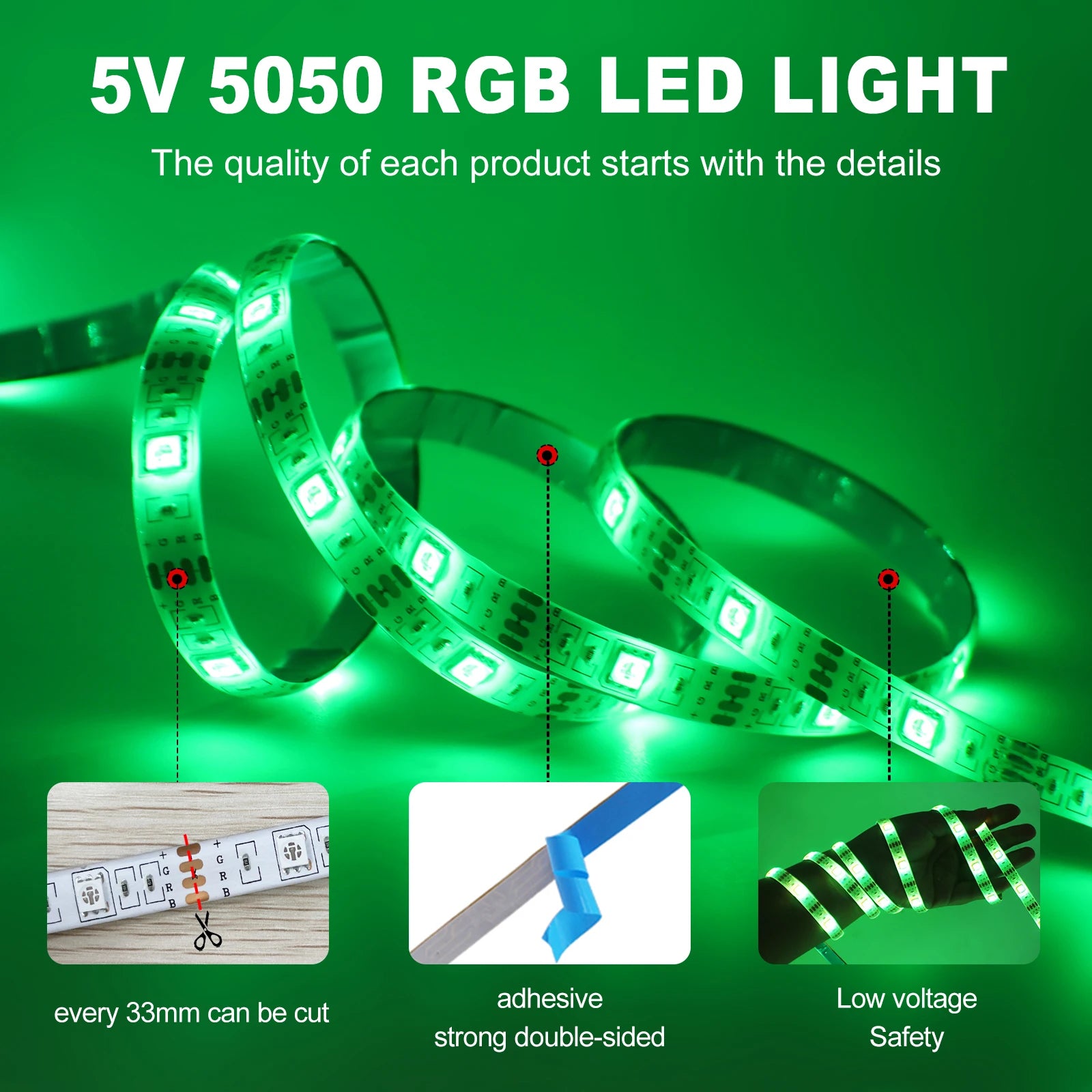 Smart 2IN1 USB LED Strip Lights RGB 5050 Remote Control Kit Flexible Ribbon LED Diode Tape Self-adhesive for TV Backlight