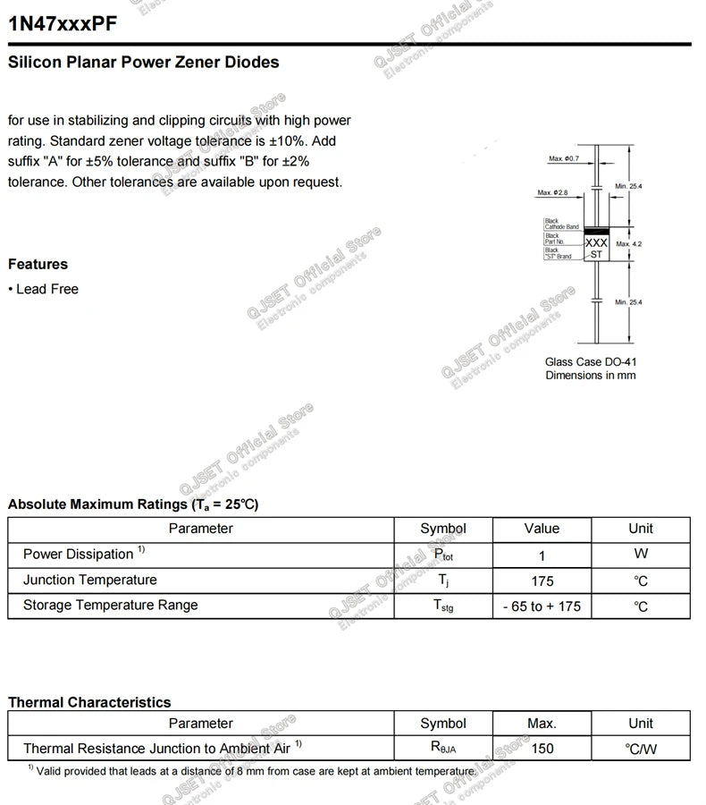 50pcs DIP 1W Zener Diode DO-41 IN/1N47 3.3 V 3.9V 4.3 4.7 5.1 6.2 6.8 7.5 8.2 9.1 10 12 13 15 16 18 20 22 24 27 30 33 36 39 43 V