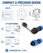 SP13 Waterproof Aviation Connector IP68 Cable to Cable In-line Plug Socket 2 3 4 5 6 7 9 Pin Circular Connector Adapter Kit