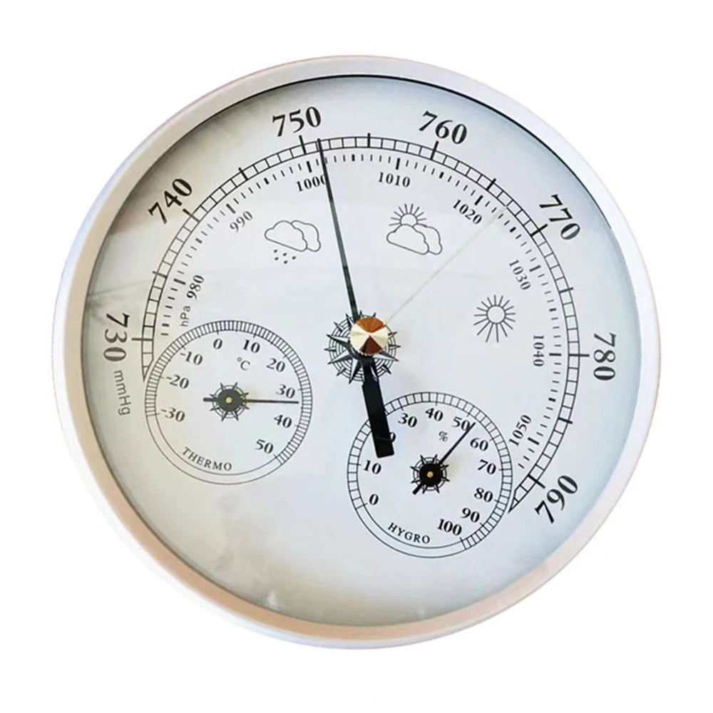 Metal 3 in 1 Barometer Weather Station for Indoor and Outdoor Use Barometer Thermometer Hygrometer with Round Frame