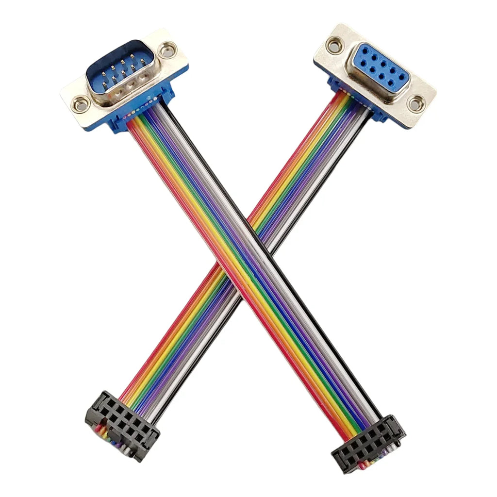 1pcs D-Sub DB9 9 Pin Male/Female Connector to FC-10P IDC Female 2.54mm 10 Pin Rainbow / Multicolor Flat Ribbon Cable to DIDC 9P