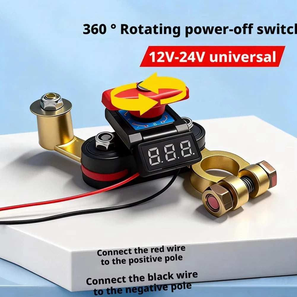 12V 24V Battery Disconnect Switch with Voltage Display Switch & Relays Instant Brass 360 Rotatable for Car Marine Power Protect